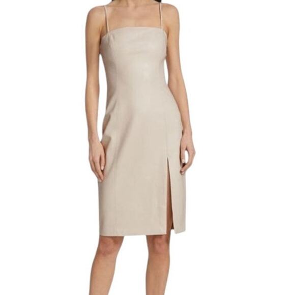 Susana Monaco Womens Large Faux Leather Sheath Dress Almond Slit Back Zip NWT - Picture 1 of 12